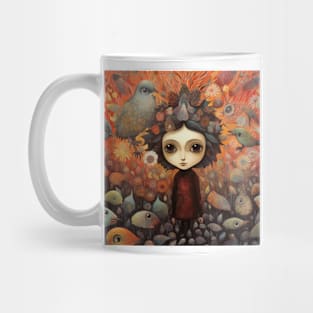 Enchanting Harmony Colorful Girl with Bird and Fish Art Print Mug